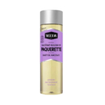 Une bouteille de macérat huileux de pâquerette de la marque WAW, avec une étiquette violette. L'étiquette porte les inscriptions « Macérat huileux de pâquerette » et « Apaisant, Raffermissant, Tonifiant ». La bouteille contient un liquide jaune clair. Dakar