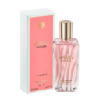 Un flacon de l'Eau de Parfum Intense Comme une Évidence d'Yves Rocher est posé à côté de son coffret. Le flacon est rose avec un bouchon doré, et le coffret est rose et blanc avec un lettrage doré. Le parfum contient 50 ml. Dakar