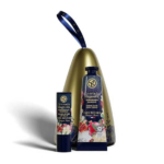 Coffret cadeau Yves Rocher comprenant un baume à lèvres et une crème pour les mains aux senteurs de cerise, de magnolia et d'amande. Les produits sont présentés dans un écrin décoratif doré à poignée bleue. Dakar