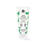 Tube blanc étiqueté « Pure Menthe » avec des illustrations de feuilles de menthe verte. Il arbore le logo Yves Rocher et un texte indiquant qu'il s'agit d'un masque purifiant à l'argile à la menthe poivrée bio pour peaux mixtes à grasses, 75 ml. Dakar