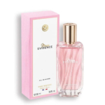Un flacon de 50 ml d'Eau de Parfum "Mon Evidence" d'Yves Rocher, avec un bouchon rose et or, à côté de sa boîte rose et blanche comportant les détails de la marque. Dakar