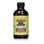Une bouteille de 118 ml d'huile de noix de coco noire à la mangue et au citron vert de Jamaïque, contenant des ingrédients nourrissants, prévenant la casse, ajoutant de la brillance, de l'hydratation, des ingrédients naturels et de l'aromathérapie sur l'étiquette. Dakar