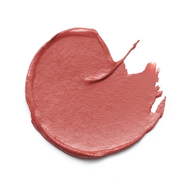 Une trace circulaire d'Essence Cosmetics Stick Blush et Bronzeur Baby Got 40 Sweets & Roses 5,5 g de couleur brun rosé mat apparaît sur un fond blanc, avec une texture lisse et un bord légèrement plumeux et irrégulier. Dakar