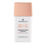 Un flacon blanc avec un bouchon pêche clair étiqueté « Essence Gouttes Illuminatrices Universelles à base Acide Hyaluronique et de Niacinamide », 25 ml (0,84 fl. oz). Dakar