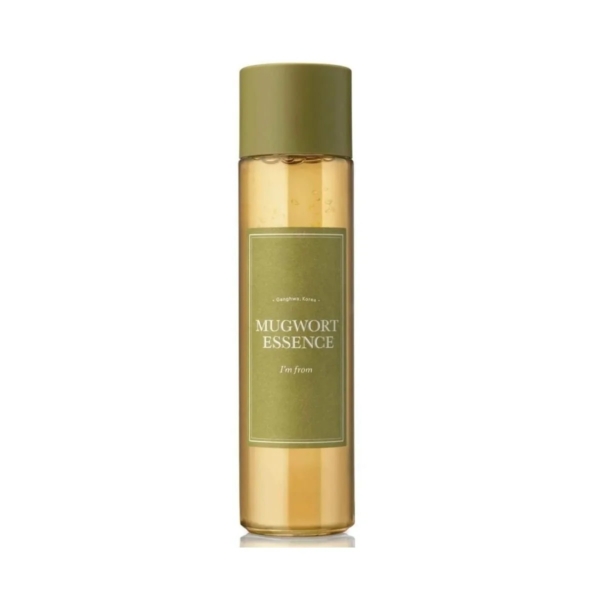 Un flacon transparent étiqueté « Mugwort Essence 160 ml » avec un bouchon vert, rempli de liquide ambré clair, idéal à associer à l'essence COSRX Advanced Snail 96 Mucin Power, présenté sur un fond blanc uni. Dakar