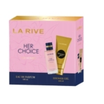 Le coffret cadeau La Rive Her Choice comprend une eau de parfum de 100 ml et un gel douche de 100 ml, tous deux élégamment présentés dans un coffret rose et or. Dakar