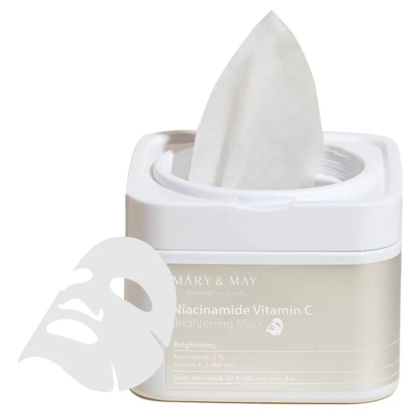 Un contenant blanc de Numbuzin Tampon Éclaircissant Concentré de Vitamine ET Niacinamide Anti Imperfections avec un tampon partiellement retiré et une illustration sur l'étiquette avant. Dakar