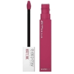 Un tube de Maybelline New York Rouge à Lèvres Superstay Matte Ink 150 Pathfinder (5 ml) en rose vif, avec l'applicateur retiré et posé à côté du flacon. Dakar