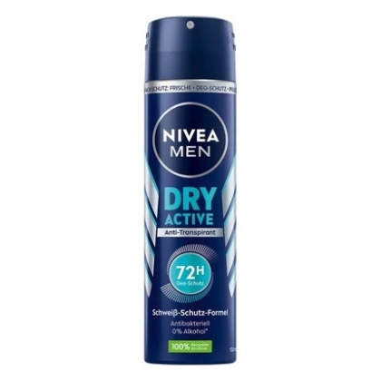 Une bombe bleue de 150 ml de Nivea Déodorant Spray Men Dry Active Protection 72H Double Action, dotée d'une formule antibactérienne et de 0 % d'alcool, offre jusqu'à 72 heures de protection. Dakar