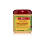 Un pot de 454 g de mayonnaise capillaire ORS Masque Réparateur et Revitalisant Intensif avec un couvercle rouge, enrichi en extrait de feuille d'ortie et de prêle pour la réparation des cheveux, comportant une étiquette jaune et verte similaire à celle du Masque au Romarin de MIELLE Organics. Dakar