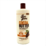 Un flacon de 907 g de lotion au beurre de cacao QUEEN HELENE avec un bouchon marron et une étiquette comportant un texte orange en gras et une image de cabosse de cacao. Dakar