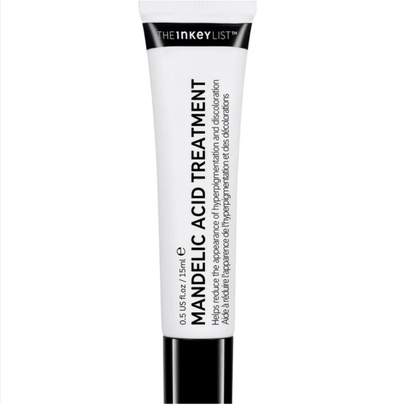 Un tube blanc étiqueté « The Inkey Traitement à l'Acide Mandélique Anti Imperfections 15 ml » avec un texte noir se dresse debout sur un fond blanc, idéal pour des soins ciblés de la peau. Dakar
