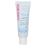 Un tube de 40 ml de Topicrem Bébé Soin Croûtes de Lait Express Anti Squames présente un texte bleu et rose sur fond blanc, traite les croûtes de lait chez les bébés et est étiqueté comme contenant 99 % d'ingrédients d'origine naturelle. Dakar