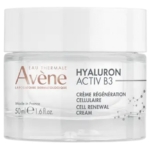 Un pot transparent d'Avène Hyaluron Activ B3 Crème Régénération Cellulaire 50 ml avec un couvercle blanc est placé à côté d'Avène Vitamine Activ Cg Crème Intensive Éclat, créant ainsi un duo de soins radieux. Dakar