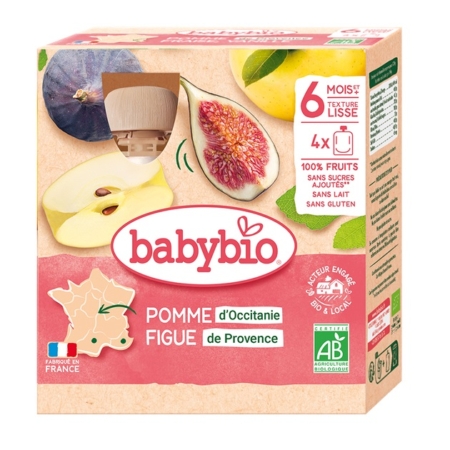 Babybio Fruits bébé Pomme d'Occitanie Figue de Provence Pack de 4 gourdes de 90g propose une purée de pommes et de figues tranchées, 100% fruits, sans sucre ajouté, sans gluten ni lait. Fabriqué à la Pomme d'Occitanie, convient aux bébés à partir de 6 mois. Dakar