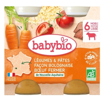 Babybio Légumes & Pâtes Façon Bolognaise au Boeuf Fermier 6 Mois et + : nourriture bio pour bébé à base de carottes, bœuf, pâtes et tomates. Pour bébé à partir de 6 mois, fabriqué en France. Le paquet contient 2 pots Bio de 200 g. Dakar
