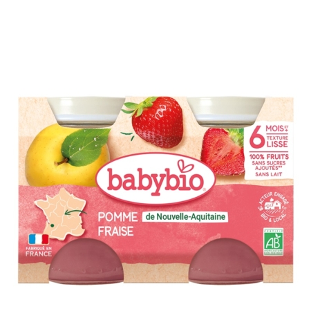 Babybio Pomme Fraise 6 Mois et plus Bio, 2 pots de 130 g, purée pomme-fraise pour bébé dès 6 mois, ingrédients bio, texture lisse, sans sucres ajoutés, fabriqué en France. Dakar