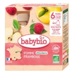 Lot de 4 gourdes Babybio Fruits bébé Pomme d'Occitanie Framboise (4 x 90 g), petits pots bio pomme-framboise, sans gluten, sans sucres ajoutés, avec des illustrations de fruits. Dès 6 mois. Fabriqué en France. Dakar