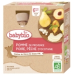 Babybio Pomme Poire Pêche 6 Mois et + Bio (4x90g) est un aliment biologique pour bébé fabriqué en France à base de pomme, de poire et de pêche. Labellisé "Pomme de Provence, Poire, Pêche d'Occitanie". Convient à partir de 6 mois. Dakar