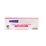 Une boîte de Dr Green Test de Grossesse Fiable 1 Pièce, étiquetée "TEST DE GROSSESSE FIABLE À 99,9%", présente une illustration d'un médecin souriant et du Test de Grossesse Gilbert sur l'emballage de Docteur Green. Dakar