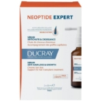 Une boîte et un flacon pulvérisateur de Ducray Neoptide Expert Sérum Antichute et Croissance 2 x 50 ml pour la perte chronique de cheveux et les soins post-transplantation, avec un emballage bleu et orange, similaire à ORS HAIRestore Fertilizing Scalp Serum. Dakar