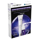 La boîte du kit La Roche-Posay Mela B3 Soin Correcteur Anti-Taches SPF30 40 ml & Sérum Concentré Anti-Taches 10 ml Offert présente la routine avec des images de sérum et de crème sur un fond violet, soulignant les bénéfices anti-taches en français. Dakar