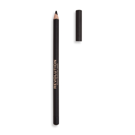 Un MakeUp Revolution Crayon Eye-liner Marron Longue Tenue de 1,30 g est présenté, avec "REVOLUTION" en lettres dorées sur le corps et la pointe aiguisée visible, prêt à l'application. Dakar