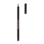 Un crayon MakeUp Revolution Crayon Eye-liner Brown de 1,30 g, dont le capuchon a été retiré, est présenté sur un fond blanc, avec la mention "REVOLUTION" en lettres dorées sur sa surface. Dakar