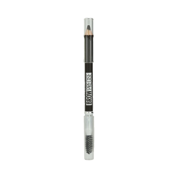 Un MASTER SHAPE Crayon à sourcils double face de Maybelline en Deep Brown 0.6g, avec des bouchons transparents aux deux extrémités, est représenté debout et isolé sur un fond blanc. Dakar