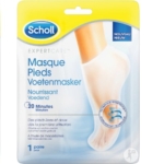 L'emballage, principalement jaune et blanc, du masque Scholl Expert Care Masque Pieds Nourrissant 1 Paire représente un pied dans une chaussette. Il mentionne une utilisation de 20 minutes, de l'huile de macadamia pour des pieds doux et complète la Crème Gommage Pour Les Pieds Scholl. Dakar