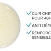 Une goutte de liquide crémeux jaune clair à côté d'une liste en français avec des coches bleues : "Cuir chevelu apaisé 48h, anti-démangeaisons, renforce la fibre". Découvrez Vichy Dercos Shampoing Ultra Apaisant pour Cheveux Normaux à Gras 200 ml. Dakar