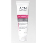 Acm Dépiwhite Crème Anti-taches Zones Sensibles et Intimes 50ml est un tube blanc avec des informations en français et en anglais, conçu pour les zones sensibles et intimes pour cibler les taches sombres - similaire à Bioderma Pigmentbio Sensitive. Dakar
