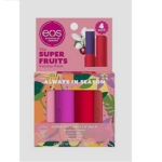 Le kit EOS The Super Fruits Always In A Season comprend 4 baumes à lèvres hydratants dans des tubes colorés, aux parfums de sorbet à la fraise, de pomme au miel et de Baume à lèvres Gâteau d'anniversaire. Dakar