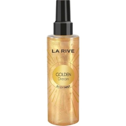 Le flacon de 200 ml de la brume corporelle Golden Dream Unisexe de La Rive se caractérise par un liquide aux reflets dorés, un bouchon vaporisateur noir et une étiquette rayonnante inspirée de l'élégance de l'Eau de Parfum mixte Lattafa Eclaire. Dakar