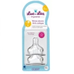 Le pack Luc et Léa Ergosense Tétines Silicone Anti-Colique 0 Mois et Plus comprend deux tétines anti-coliques en silicone transparent pour biberons à col large dans un étui en plastique avec marquage bleu et blanc. Convient dès la naissance. Dakar