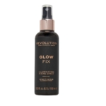 Un flacon noir et or de Make up Revolution Pro Fix Spray fixateur de maquillage illuminant 100ml se tient debout sur un fond blanc. Dakar