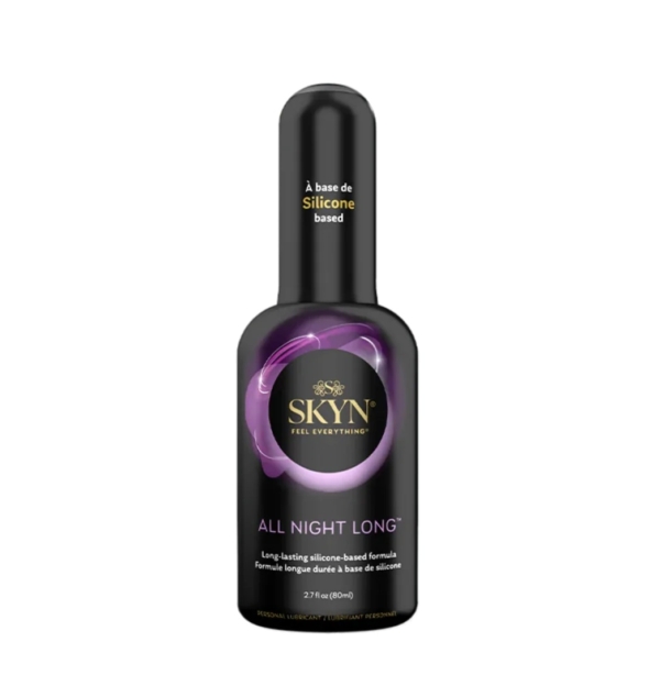 Le flacon noir de Manix Gel Lubrifiant Intime Premium à Base de Silicone 80 ml est orné d'un motif tourbillonnant violet, d'un texte doré et blanc et d'un bouchon noir. Dakar