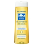 Mixa Bébé Shampoing Très Doux Hypoallergénique 300 ml est un liquide jaune dans un flacon bleu et blanc étiqueté en France, destiné aux bébés et à un usage fréquent avec une formule douce et hypoallergénique. Dakar