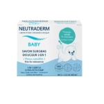 Neutraderm Baby Savon Surgras Douceur 3en1 100 g, dans un emballage bleu et blanc avec un sceau en forme de dessin animé, est idéal pour les peaux sensibles et le nettoyage en douceur du visage, du corps et des cheveux. Dakar