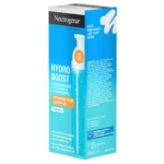 Une boîte bleue et blanche de Neutrogena Fluide Spf50 Hydratant Hydro Boost Sans Parfum 50ml, avec un texte en allemand, un graphique de goutte d'eau et des ingrédients clés tels que l'acide hyaluronique, la provitamine B5 et la niacinamide. Dakar