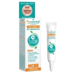 Une boîte et un tube de Puressentiel SOS Lips Gel Réparateur Lèvres 5 ml, avec un texte sur 10 huiles essentielles, une formule naturelle, et les avantages de la réparation des lèvres. L'emballage représente une bouche de femme et un applicateur pour les lèvres. Dakar
