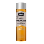 Un flacon transparent de Waam Huile de Touloucouna 75ml avec un bouchon argenté se trouve à côté de Waam Huile de Sésame BIO, tous deux étiquetés comme des huiles végétales 100% pures pour apaiser, nourrir et réparer. L'huile jaune d'or brille à l'intérieur. Dakar