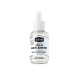 Un flacon compte-gouttes transparent étiqueté "WAAM Sérum concentré multi-peptides 30ml" avec des textes en français et en anglais, sur fond blanc. Le flacon contient un sérum concentré multi-peptides et est muni d'un bouchon blanc avec compte-gouttes. Dakar