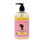 Un flacon de 473ml de Camille Rose Shampoing Curl Love - Nutritif et Hydratant avec de l'huile d'avocat et d'olive, étiquette rose, distributeur à pompe, et une promotion "33% de plus gratuit" sur le dessus de l'étiquette. Dakar