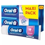 Dentifrice Oral-B Pro-Expert Dents sensibles et Blancheur 2x75ml, saveur menthe douce, offre une protection 24h. L'emballage bleu, jaune et rose indique "MAXI PACK" et met en avant des dents sensibles et la blancheur. Dakar