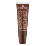 Un tube de 10 ml d'Essence Gloss à Lèvres Choco Bomb 01 Chocoholic, avec un emballage brun, un nom de produit vertical en gras et un petit bouchon blanc. Dakar