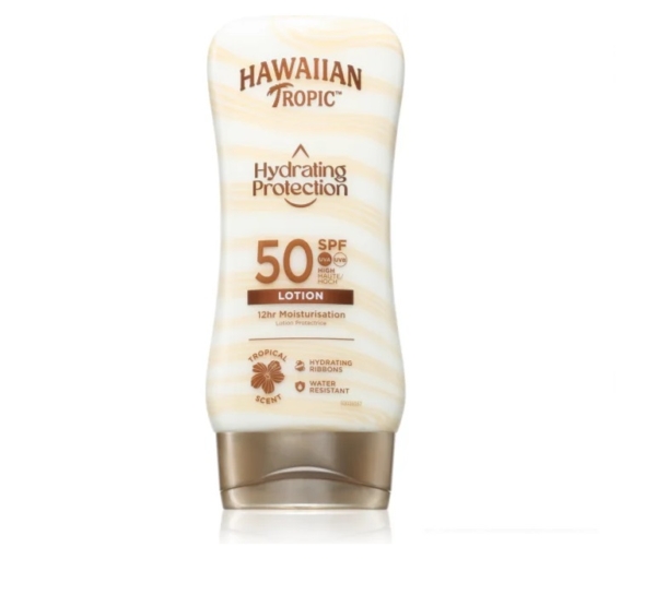 Hawaiian Tropic Hydrating Protection Lotion : Crème Solaire Corps Hydratante SPF 50 180ml est dotée d'un bouchon brun, résiste à l'eau et offre une hydratation jusqu'à 12 heures. Dakar