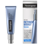 Tube et boîte bleus de Neutrogena Sérum Boost Anti Age au Rétinol 30 ml, promettant des résultats anti-âge visibles en 7 jours. L'emballage met en avant le rétinol et l'acide hyaluronique comme ingrédients clés de la jeunesse de la peau. Dakar
