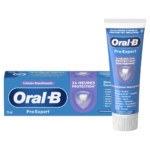 Une boîte et un tube vertical de Oral-B Dentifrice PRO-EXPERT Advanced Extra Blanchissant 75ml, dans un emballage bleu et blanc avec un graphique de dent, met en évidence la protection 24 heures et les cristaux blanchissants. Dakar