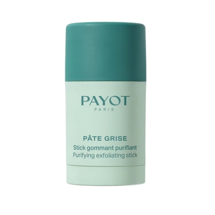 Un contenant cylindrique vert de Payot Stick Exfoliant Gommant Purifiant Visage 25g, avec le nom du produit et les détails en français et en anglais sur la face avant. Dakar